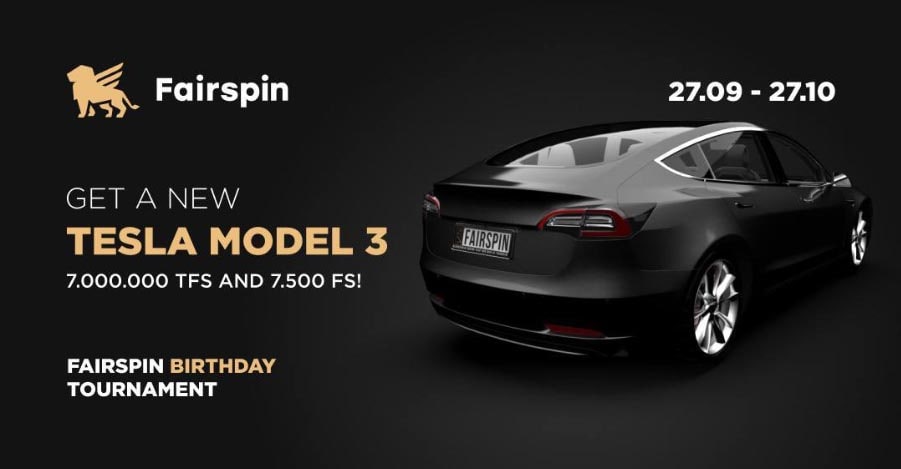 Tesla Model 3, 7.000.000 TFS e 7.500 FS - O Torneio de Aniversário Fairspin está ativado