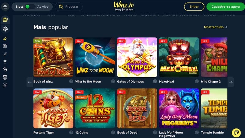 Lobby de jogos de cassino online Winz.io