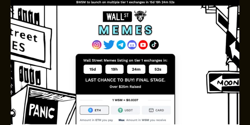 Wall Street Memes (WSM) - Chance de comprar o token com valor de pré-venda
