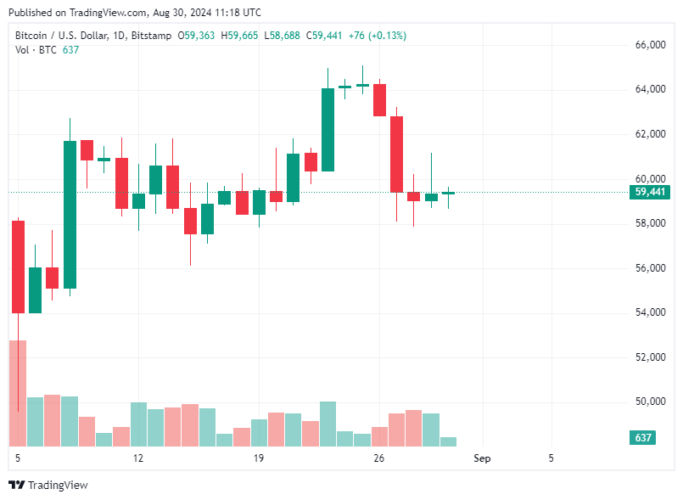 Bitcoin Hoje 30/08/2024: BTC recua para US$ 59 mil enquanto dá sinais de recuperação