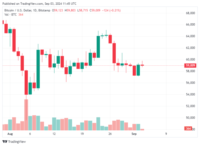 Bitcoin Hoje 03/09/2024: BTC adianta recuperação visando US$ 60 mil em meio divulgação de dados econômicos essa semana