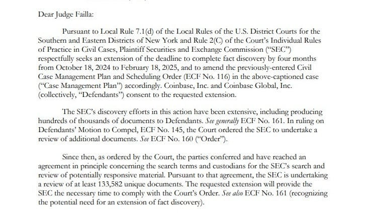 SEC adia descoberta de processo contra exchange Coinbase; Detalhes