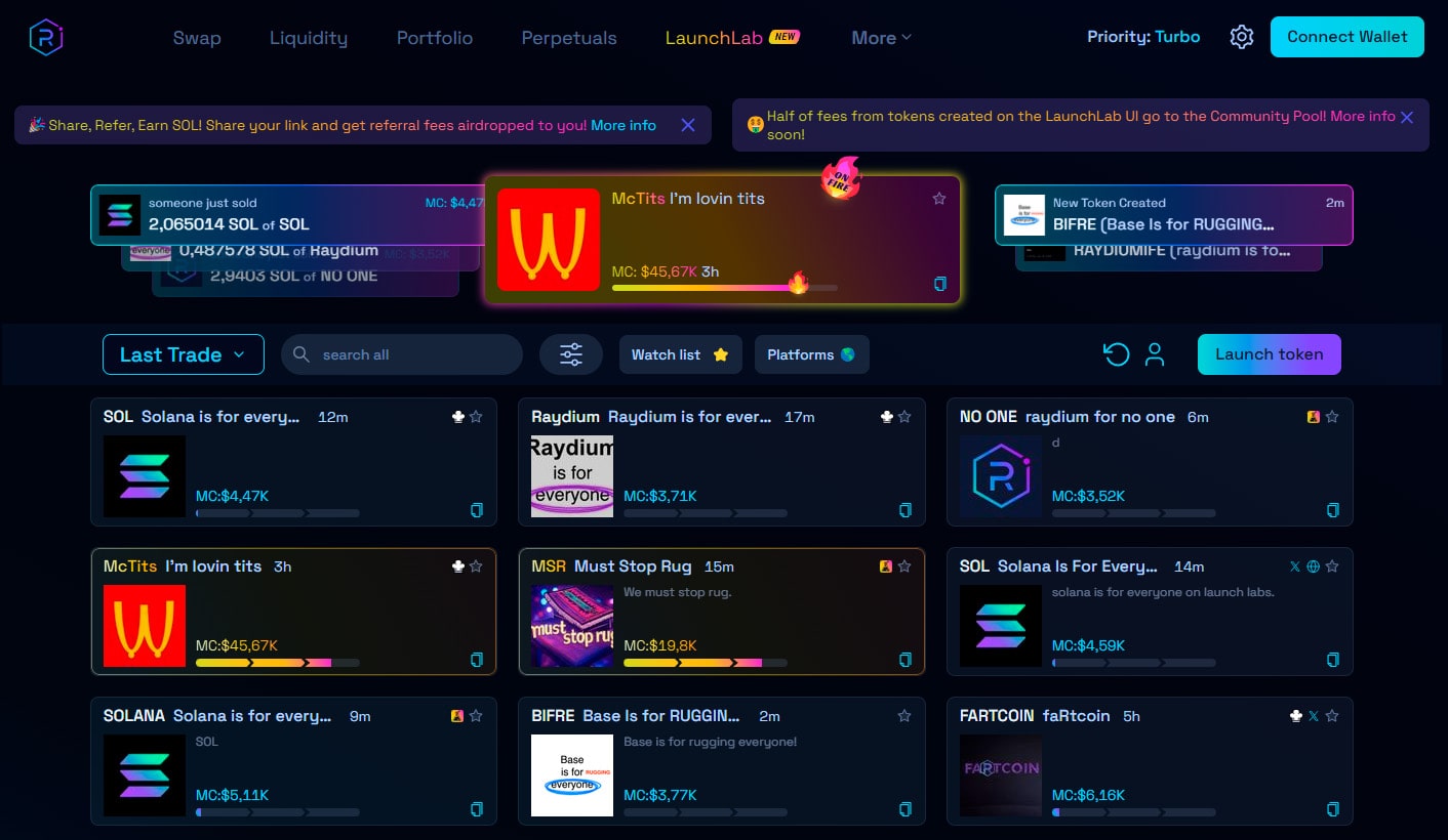 Raydium DEX Solana lança LaunchLab para criar tokens e desafia Pump.fun