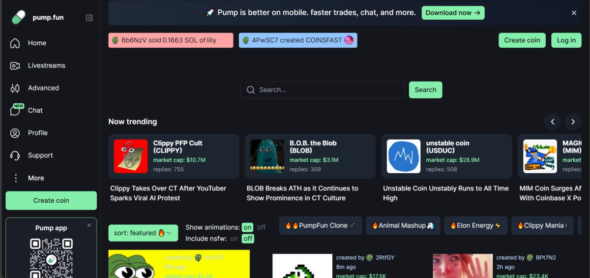 Criptomoeda PUMP site